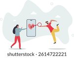 Dating apps, online dating using internet and social media to find romantic relationship concept.flat character life .