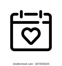 Dating calendar icon, simple vector line style, editable stroke