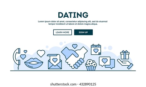 Dating, concept header, flat design thin line style, vector illustration