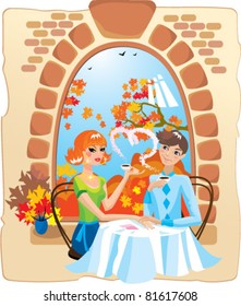 dating couple in the cafe. vector illustration