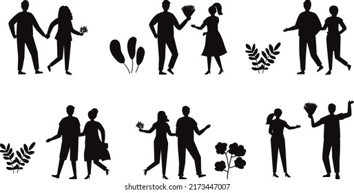 Caracteres de la pareja de citas Silhouettes Vector