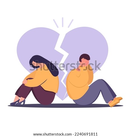 Dating couple having a conflict and relationship problems. Man and a woman in a quarrel. Conflicts between husband and wife. Two characters sitting back to back, disagreement, relationship troubles.