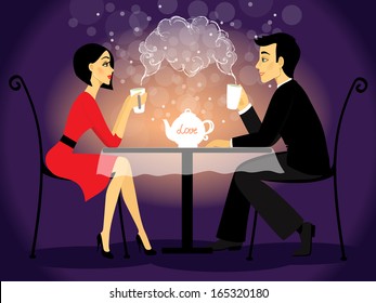 Dating couple scene, love confession vector illustration