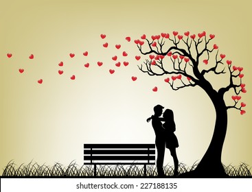 Dating Couple Silhouette Under Love Tree
