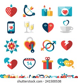 Dating decorative icons set with heart champagne love gift isolated vector illustration