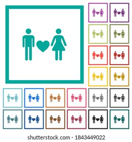 Dating flat color icons with quadrant frames on white background