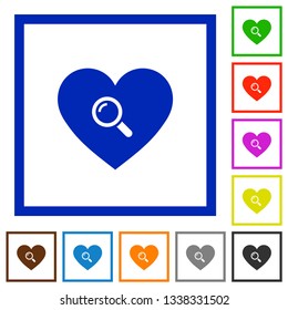 Dating flat color icons in square frames on white background