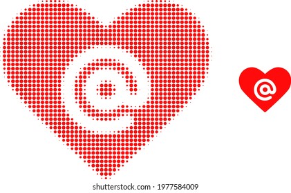 Dating heart address halftone dot icon illustration. Halftone array contains round elements. Vector illustration of dating heart address icon on a white background.