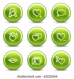 Dating icons, green circle glossy buttons