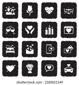 Dating Icons. Grunge Black Flat Design. Vector Illustration.
