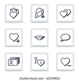 Dating icons, white square glossy buttons