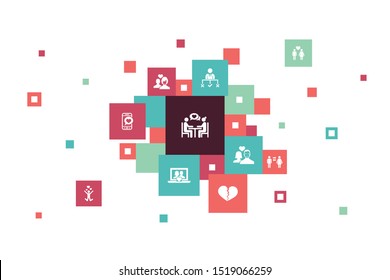 Dating Infographic 10 steps pixel design.couple in love, fall in love, dating app, relations icons