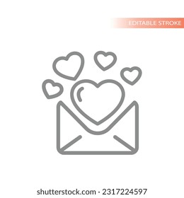 Dating, love letter line vector icon. Open envelope with heart, mail or valentine outline.