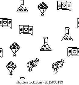 Dating Love Romantic Vector Seamless Pattern Thin Line Illustration