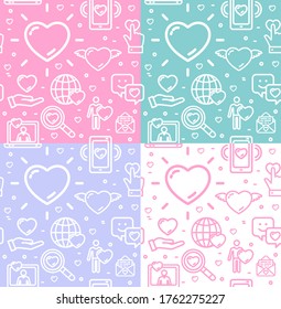 Dating Love Signs Seamless Muster Hintergrundset für Web- und App-Design. Vektorgrafik von Line Art
