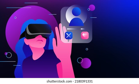 Dating in Metaverse. Find Love in Virtual Reality. Vector illustration