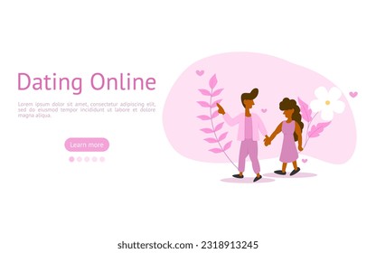 dating online illustration set. Characters dated after getting to know each other through a dating application.  dating online concept. vector illustration.