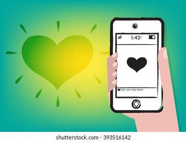 Dating online or Liking someone's picture. Editable Clip art.