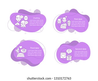 Dating and romance concept illustrations. Romantic relationships infographic template. Fluid elements with text and linear icons. Wavy bubbles steps. Presentation, banner report vector cliparts