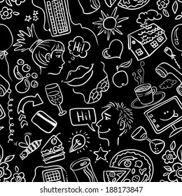 Dating and romance doodle seamless pattern