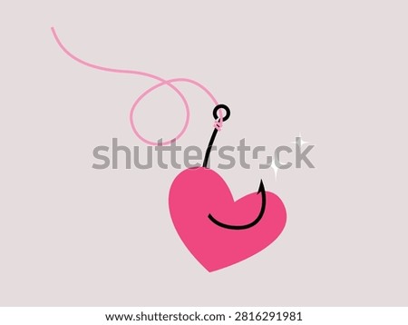Dating scam, fraud, Ssharp fish hook with heart and pink fishing line