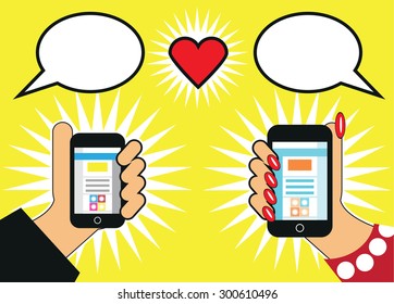 dating service illustration man and woman hands and talk bubbles