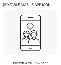  Dating service line icon. Special application for meeting and communicating with people. Love story. Mobile app concept. Isolated vector illustration. Editable stroke