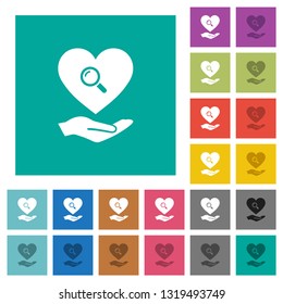 Dating service multi colored flat icons on plain square backgrounds. Included white and darker icon variations for hover or active effects.