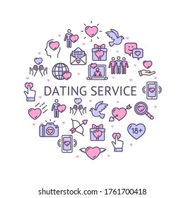 Dating Service Round Design Template Contour Lines Icon Concept for Promotion, Marketing and Advertising. Vector illustration