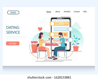 Dating service vector website template, web page and landing page design for website and mobile site development. Virtual relationship, romance application.