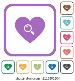 Dating simple icons in color rounded square frames on white background