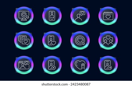 Dating site line icon set. Communication, love, relationships, chatting, feelings, emotions. Glassmorphism style. Vector line icon for business and advertising