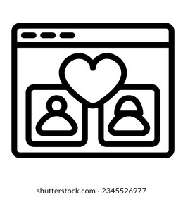 Dating site window, profile of matched couple, heart line icon, dating concept, match vector sign on white background, outline style icon mobile concept web design. Vector graphics.