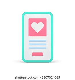 Dating smartphone application personal profile user interface screen 3d icon realistic vector illustration. Date app mobile phone account search love meeting cyberspace romantic couple communication