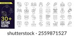 Dating Stroke icon collections. Containing Dating, Broken Heart, Friends, Cheers, Relationship, First Date, Matchmaking, and Dating Website icons. Editable Stroke icon collection Outline icons