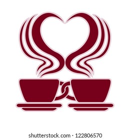 Dating symbol made with 2 coffee cups and heart made with steam, vector icon.