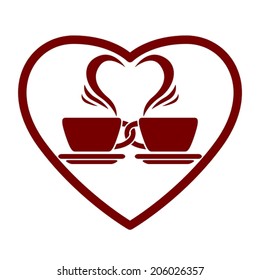 Dating symbol with two coffee cups and heart shape, vector icon.