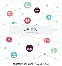 Dating trendy web template with simple icons. Contains such elements as couple in love, fall in love, dating app