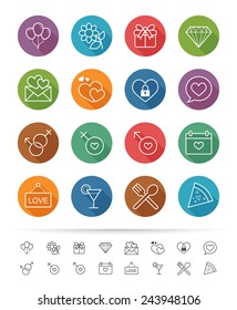 Dating & Valentine icon set, thin line style - Vector illustration