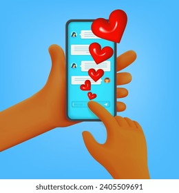 Dating via smartphone concept. Cartoon style vector illustration
