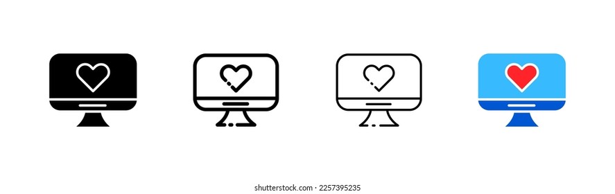 Dating website line icon. App, computer monitor, pc, heart, love, date, couple, sympathy, feelings. Relationships concept. Vector icon in line, black and colorful style on white background