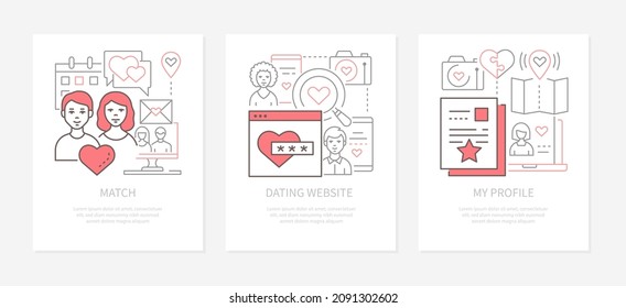 Dating website profile - modern line design style banners set