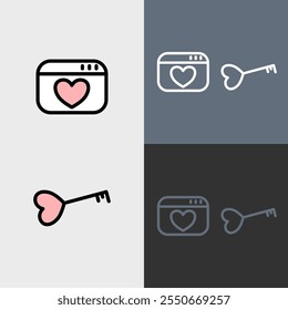 Namoro site e chave para o coração - limpo e moderno dia dos namorados ícone.