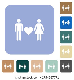 Dating white flat icons on color rounded square backgrounds
