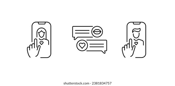 Dating-themed icons. Online dating. Dating app. Simple icons isolated on a white background. Vector illustration.