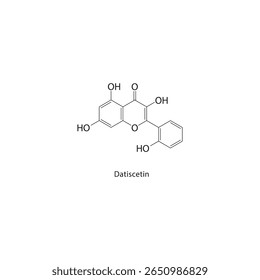 Estructura esquelética de la datiscetina. Ilustración esquemática del compuesto flavonoide. Diagrama simple, fórmula química.