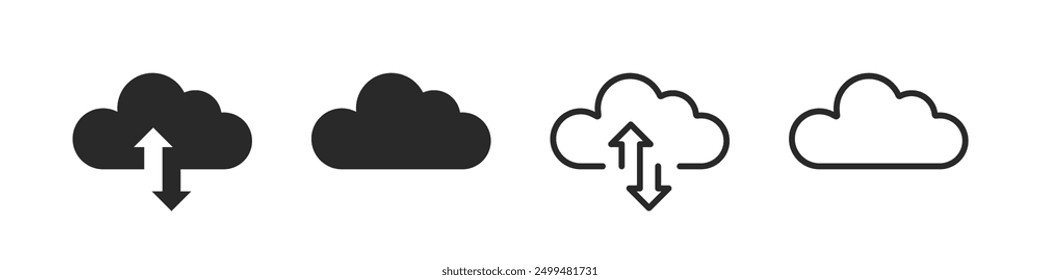 Datum cloud illustration set in both filled and outlined variations isolated. Vector icons in flat style