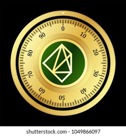 DATx (DATX) cryptocurrency safe lock. Eps10 vector illustration isolated on black background.