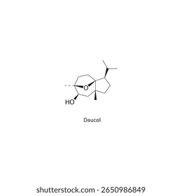 Estrutura esquelética de Daucol. Ilustração esquemática do composto de cumarina. Diagrama simples, fórmula química.