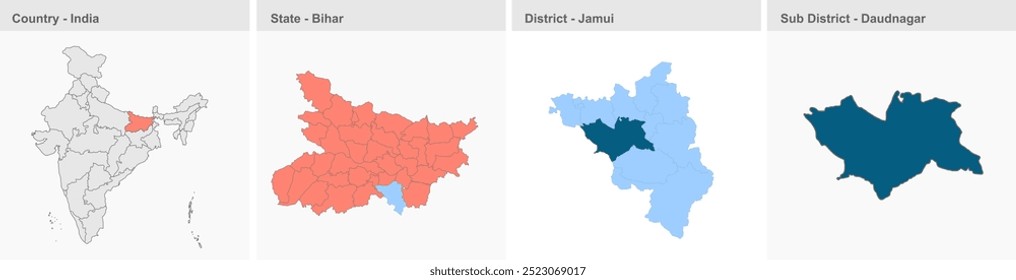 Mapa de Daudnagar (Distrito de Jamui, Estado de Bihar, República da Índia), Distrito de Jamui, Estado de Bihar, República da Índia, Governo de Bihar, território indiano, Índia Oriental, política, aldeia, turismo